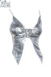 Women's Summer Silver Chain Vest Top Y2k Sexy Sleeveless Crop Top Ladies Camisole Punk T-shirt With Open Shoulders Tank Top