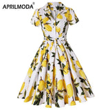 Cotton Vintage Tunic Midi Dress 50S Short Sleeve 4XL 70s Robe Swing Retro Floral Print White Rockabilly Office