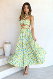 Queens 2022 Floral Print Sexy Women Wrap Tops and Maxi Skirt Boho Sets Beach Summer 2 Pieces