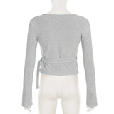 Solid Wrap Around Top And Drawstring Pants Set-Outfit