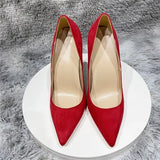 pure color stiletto pointed toe 12cm high heels elegant office handmade daily wear ladies pump red black RM028