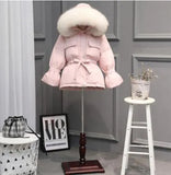 Large Natural Raccoon Fur Winter Jacket Women 90% White Duck Down Coats Thick Warm Parkas Sash Tie Up Short Snow