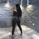 Autumn Streetwear Pink Velvet Jumpsuit Women Bodycon One Piece Outfit Black Off Shoulder Backless Casual Jumpsuit
