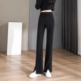 Zingj High Waist Slit Micro Bell Bottom Pants Children Autumn Thin Casual Pendant Feeling Floor Pants Straight Suit Pants-Outfit