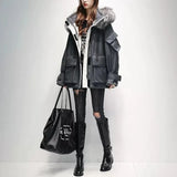 Women 2023 Winter Fashion Korean Loose Hooded Overcoats Female Big Fox Fur Collar Jackets Ladies 90% White Duck Down Hooded