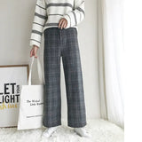 Vintage Harajuku Woolen Plaid Wide Leg Pants Women Streetwear Autumn Winter High Waist Straight Trousers Korean Y2k