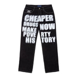 Letter Print Black men jeans Y2k Loose Straight Leg Wide Leg Pants Street Shot Fashion Women Baggy High Quality