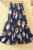 Women Summer Long 2023 Spring Ladies Floral Print High Waist Elegant Sweet Casual Chiffon Skirts Beach Faldas