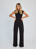One Piece Women 2023 Summer Rompers Square Neck Plain Sleeveless Daily Casual Wide Leg Long Overalls Office