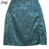 2020 women Split skirt sexy jacquard satin high waist zip skirt women party black skirt ladies sexy short beach
