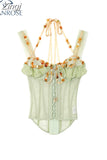 Women's Green Crop Top Chain Halter Neck Vest Y2k Tank Tops Summer Vintage Fashion Sleeveless Off Shoulder Sexy Casual