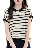 Polo Collar Short-Sleeved T-Shirt Women's 2025 New Fine-Spinning Wool Embroidered Age-Down Knitted Vest