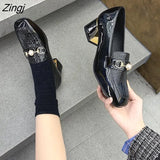 New Shoes Women Heels Leather Sandals Summer Heel Pearl Sandals Heel Leather Femme High Heels Mary Jane