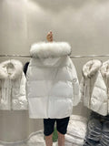 Real Natural raccoon fur Collar Women Winter White Duck Down Coat Female Solid Puffer Jacket Oversize Hooded Thicken