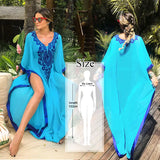 Multicolored Bohemian Floral Printed V-neck Chiffon Bats Sleeve Long Summer Beach Dress Women Beachwear Maxi Dresses
