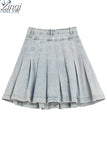 Waist Denim Mini Skirt Women Korean Vintage New Fashion Slimming Versatile Denim Button Lotus Leaf Pleated Skirts