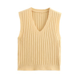 Solid Color Sleeveless Vest 2025 Spring Leisure V Collared Women's Knitting