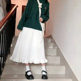 Ruffle White Long Skirts Cute Elegant Patchwork A-Line Midi Skirt Women Summer Japanese Soft Girl Preppy Style