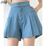 M-5XL 2022 Summer Fashion Korean Wide Leg Blue Denim Jeans Shorts Women High Waist Short Pants Female With