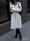New Solid V-Neck Jacket Dress + Sweater Cardigan Hot Elegant Knitted