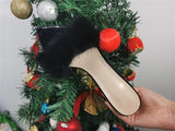 Onlymaker Peep Toe Mules Artificial Fur Slip On Gold White Thin High Sandals Big Size High Quality Summer Women Brand
