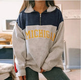 Women Sweatshirt Oversized Alaska Letter Fashion Vintage POLO Collar Casual Pullovers Long Sleeves Winter Hoodie Fleece
