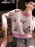 Autumn Winter 2022 Women's Wool Sweaters Color Contrast Three-dimensional Flower Embroidery Sweet Knitted Tops