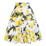Women Midi Pleated Skirts Vintage 50s 60s Flower Printed Summer Ball Gown High Waist Audrey Hepburn Retro Swing Skater