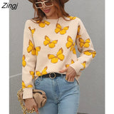 Fashion Knit Sweater for Women Fall/Winter New 2022 Thick Warm Print Butterfly Loose Knitwear Pullover Women's