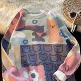 Japan Kawaii Bear Cartoon Print Sweater Women Aesthetic Sweet Girl O-neck Long Sleeve Winter Tops Harajuku Streetwear