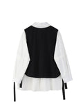 Spring Autumn Women's Two-Piece Sets Streetwear Fashion Tooling Style Vest And Solid Loose Long Sleeve Shirts Female