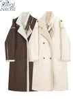Coat Turn-Down Collar Women's Jacket 2023 New Winter Fashion Long Coats Warm Wool Coat Beige Overcoat Female