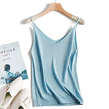 Shiny Lurex Sexy Top Women Halter V Neck Basic White Cami Sleeveless Knitted Tank Tops Women'S Summer Camisole