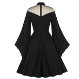 Black Women Party Dress Flare Sleeve Black Dark Red Christmas A Line Swing Sundress Autumn Winter Vintage Retro