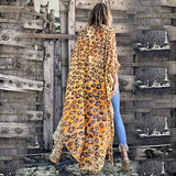 Boho Parrot Printed Front Open Summer Beach Dress Sexy White Chiffon Tunic Women Plus Size Beachwear Long Kimono Dress