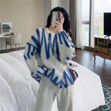Winter Fashion Vintage Women Geometric Print O-neck Pullover Long Sleeve Loose Knitted Oversize Sweater