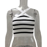 Summer New Striped Cross Hanging Neck Sexy Knitting Bottom Bra Wear Vest Women's