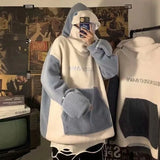 Winter Harajuku Shark Women Hoodie Oversize Korean Sweatshirt Warm Couple Alt Aesthetic Lamb Wool Pullover Female