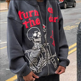 Anime Print Hoodies Men Zip Up Long Sleeve Streetwear Sweatshirts Coats Letter Loose Grunge Gothic Oversized Hooded