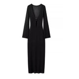 Women's Explosive Long-Sleeved Knitted Hollow V-Neck