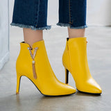 Autumn Women Chain Ankle Boots Sexy Thin High Heel Booties Pointed Toe Zipper Woman Boots Shoes Black White