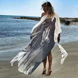 Boho Peacock Printed Front Open Kimono Dress Sexy Blue Chiffon Tunic Women Summer Clothing Plus Size Beach Dresses