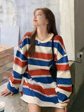 Style Striped O-Neck Long Sleeve Oversize T-Shirt Harajuku Lloose Top Spring/Autumn Women's Clothing Casual