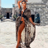 Patchwork Plunging Neck Self Belted High Waist Beach Tunic Dress Summer Beachwear Solid White Front Open Long Dress