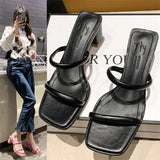 new women's shoes summer square head fish mouth word sandals and slippers women's thick heel medium heel slippers