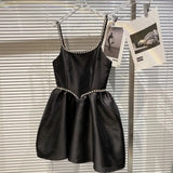 2022 Summer Women White Sling Diamond Dress Round Neck Sleeveless New Arrivals Lady Sexy Backless Fashion