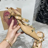 New Rivet Pointed Thin Heel Baotou Half Slipper Female Middle Heel Shallow Mouth Lazy Mueller