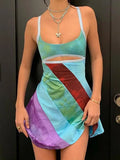 Patchwork Striped Cutout Mini Dress- Outfit
