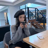 Streetwear Sweater Women Korean Hollow Out Sun-Proof Knitted Pullovers Summer V Neck See Through Jumper Solid Knitwear