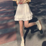Jk Gothic Lace Ruffle Mini Skirts Women Japanese Lolita Sweet High Waist A Line Pleated Skirt Student Harajuku